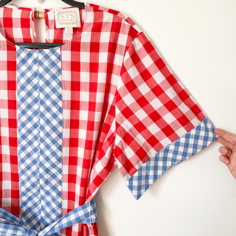 Sail to Sable x Pencil & Paper Co Gingham Caftan Midi Dress Womens XXL Red Blue - Picture 5 of 15